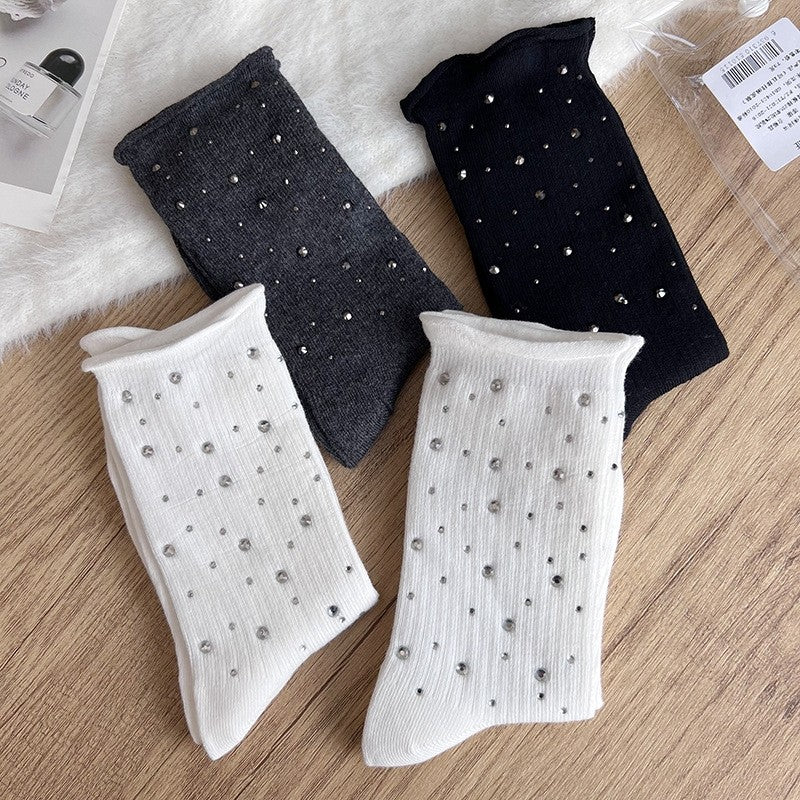 Solid Color Beaded Mid-Calf Pile Socks