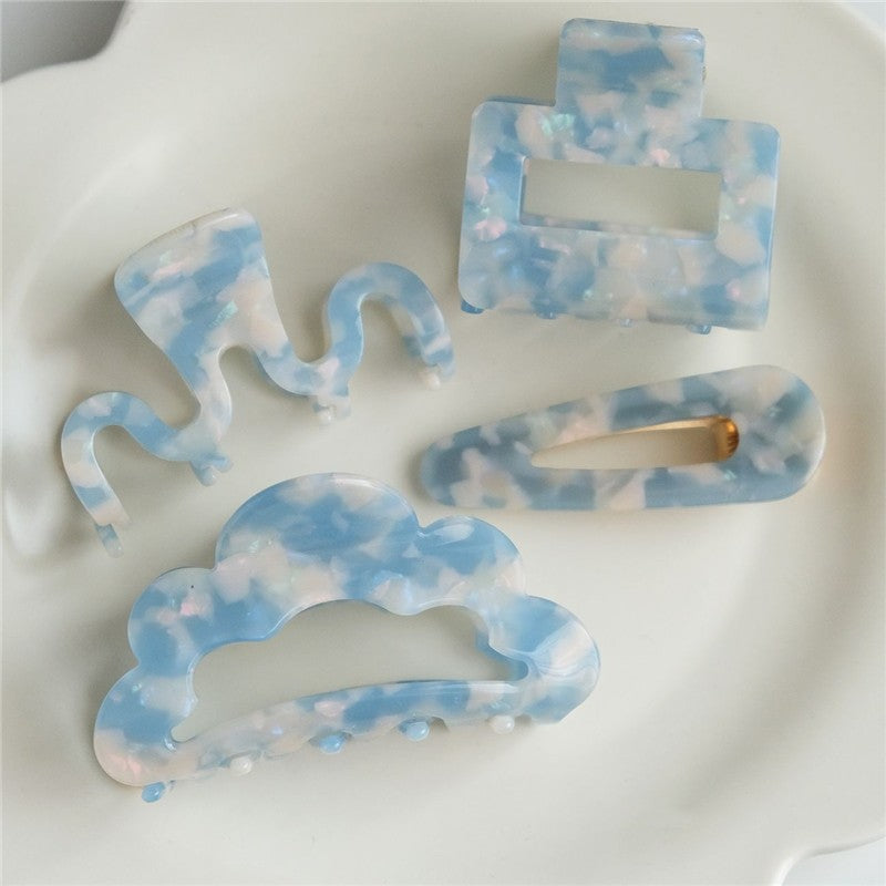 Blue White Acetate Hair Claw Clip