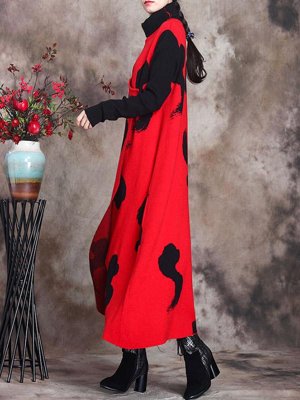 Simple Split-Joint High-Neck Knitting Dress-Midi Dress-Free Shipping at meselling99