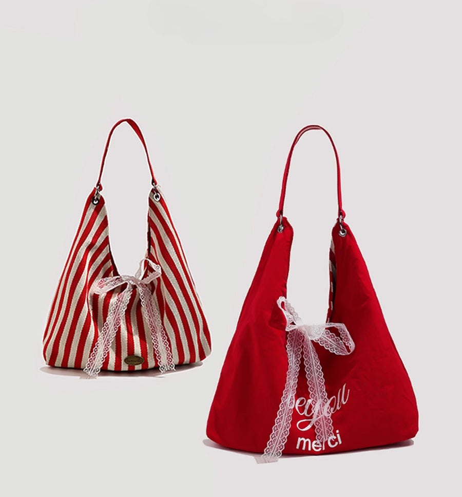 Double Sided Striped Canvas Tote Bag
