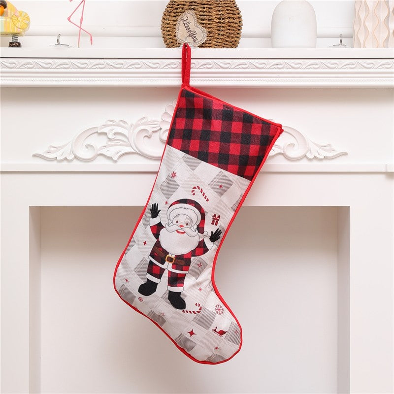 Large Plaid Sock Gift Bag Christmas Decoration