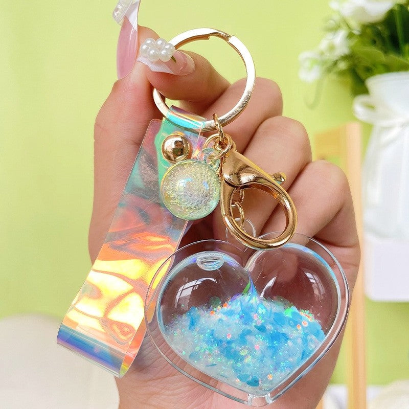 Creative Heart Keychain Pendant With Oil Flowing Sand
