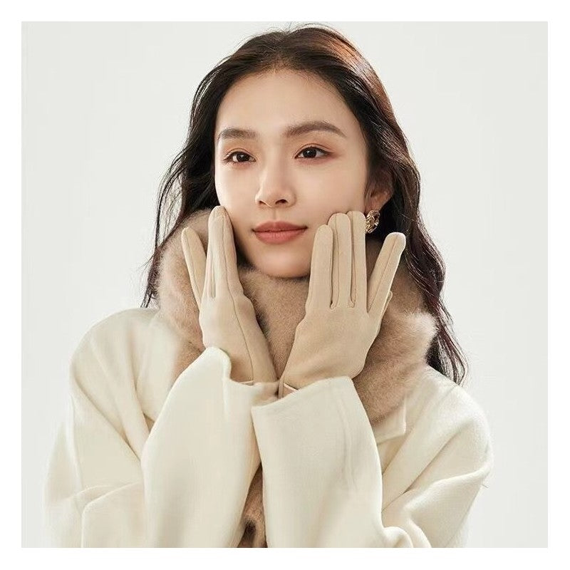 Ladies Cashmere Touchscreen Finger Embroidered Gloves