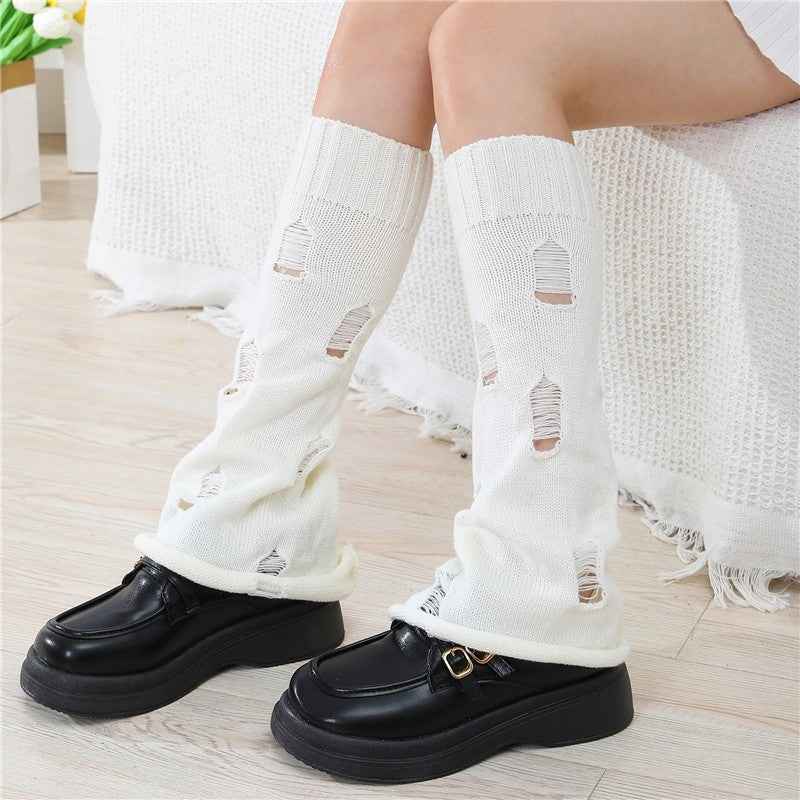 Solid Color Ripped Knit Bell Bottom Socks