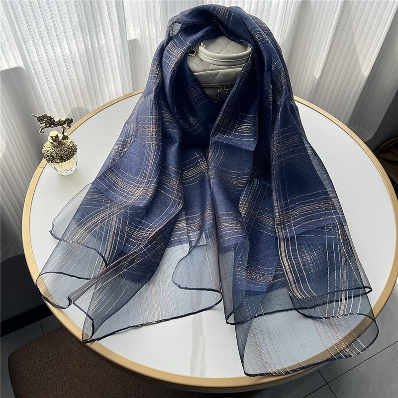 Fashion Plaid Scarf With Gold Trim