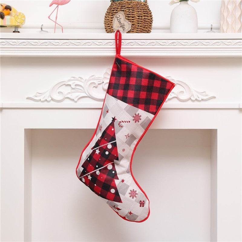 Large Plaid Sock Gift Bag Christmas Decoration