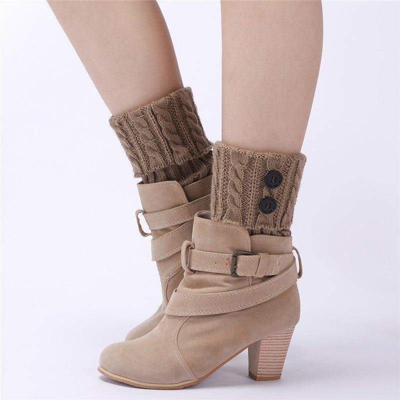 Knitted Cable Button Short Leg Warmers