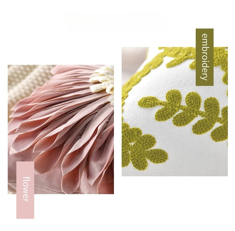 Embroidered Tulip Flower Pillow Cover