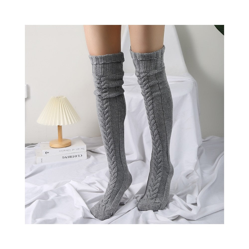 Solid Color Knitted Thigh High Stockings Socks