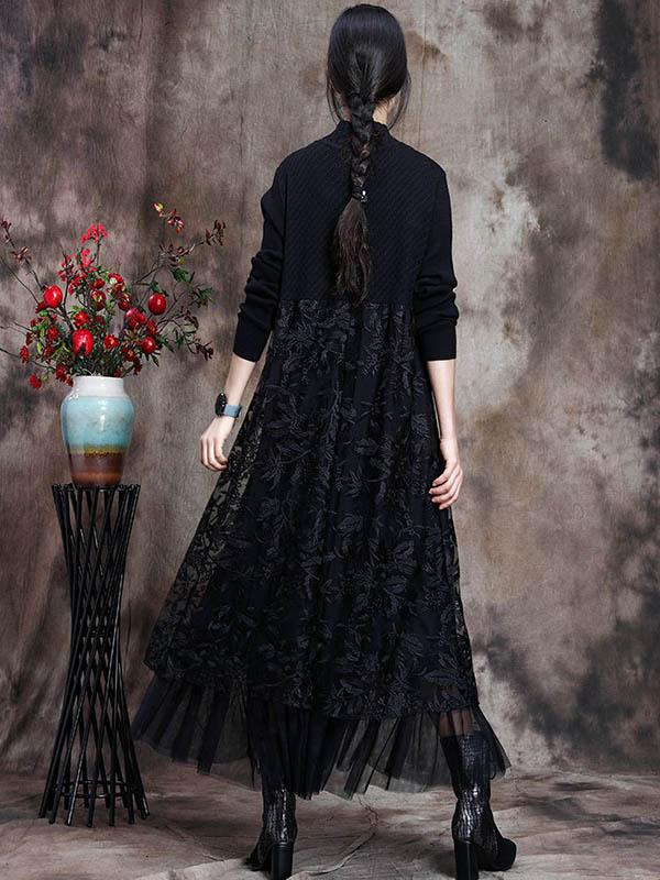 Original Lace Split-Joint Knitting Dress-Midi Dress-Free Shipping at meselling99