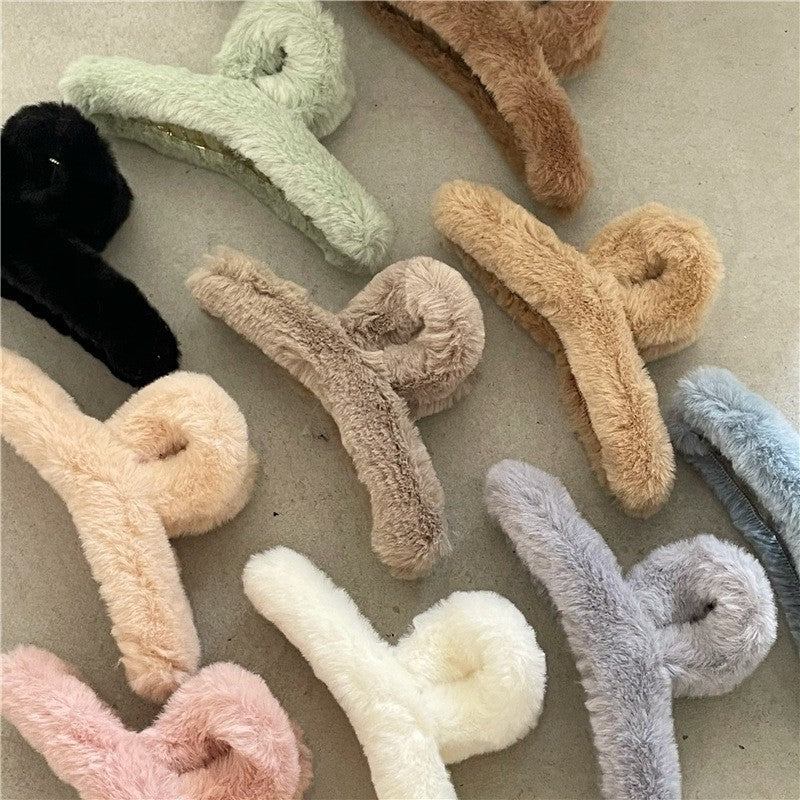Solid Color Furry Hair Claw Clip