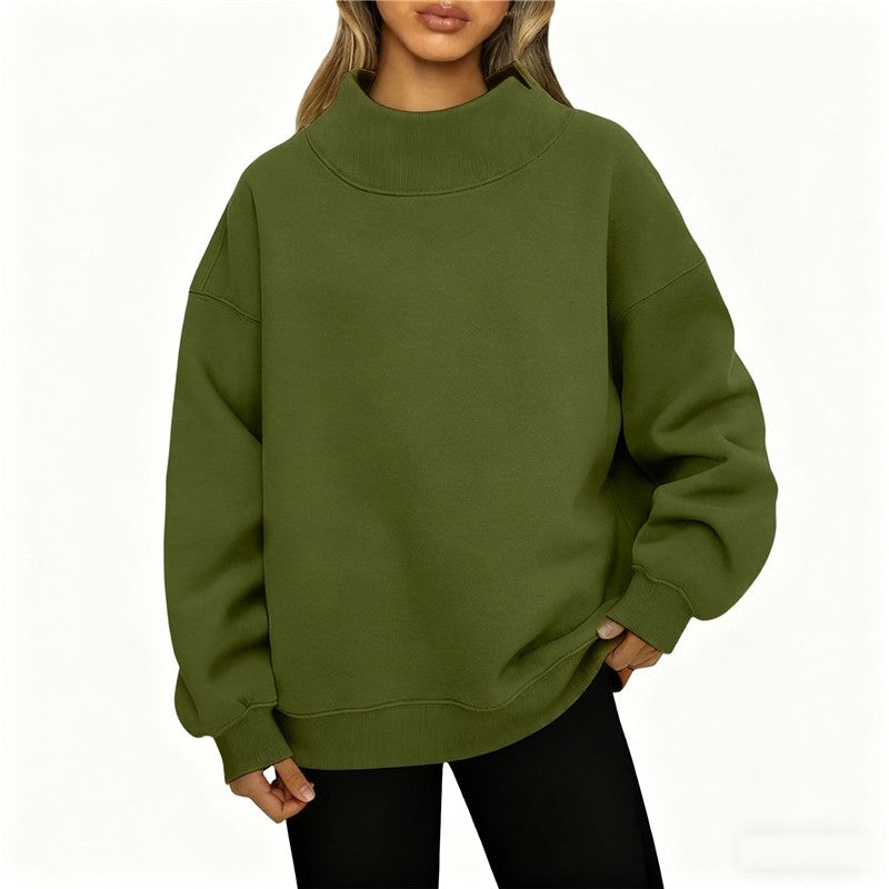 Solid Color High Neck Fleece/Non-Fleece Sweatshirt