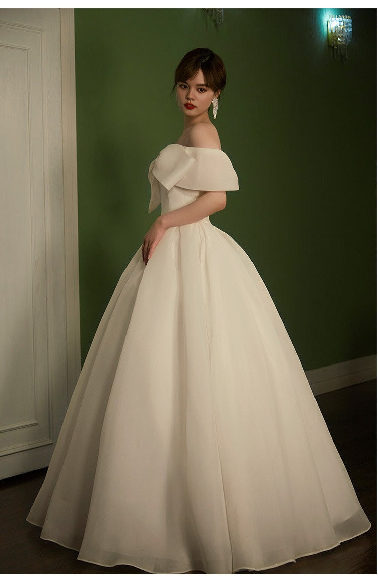 Elegant Satin Wedding Dress with Bow Detail