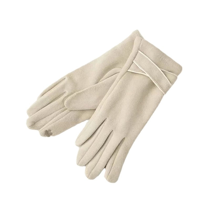 Ladies Cashmere Touchscreen Finger Embroidered Gloves