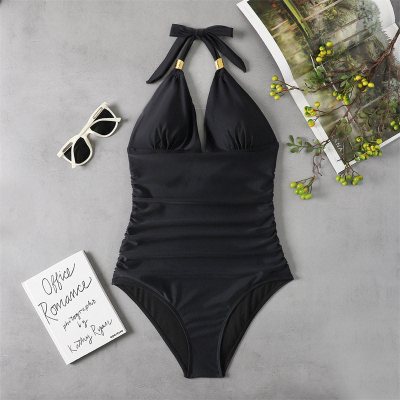 One-Piece Swimsuit Leopard Print Halter Neck Backless Women