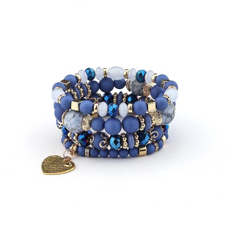 Crystal Heart Beaded Multilayer Bracelet