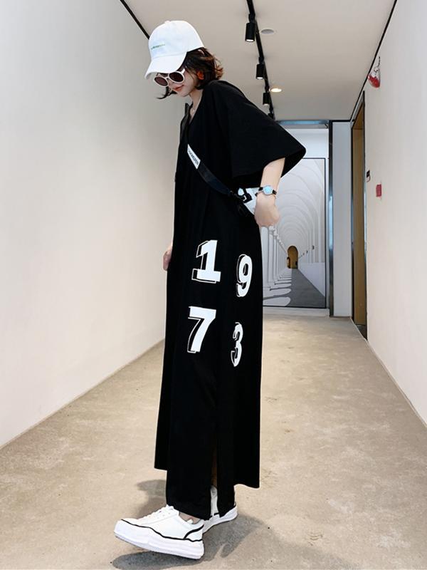 Meselling99 Original Letter Printed Split-Side Dress-Maxi Dress-Free Shipping at meselling99