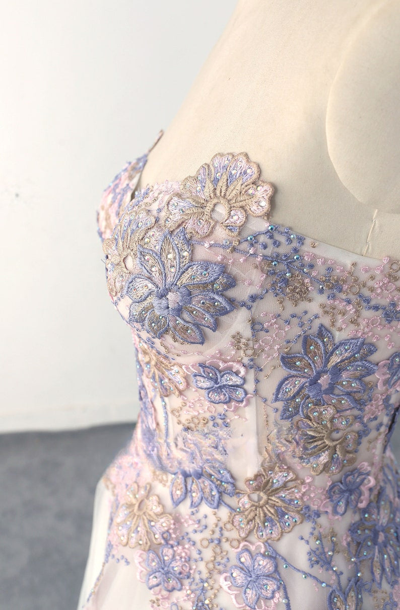 Romantic Purple A-line Wedding Dress Colorful Lace Wedding Dresses