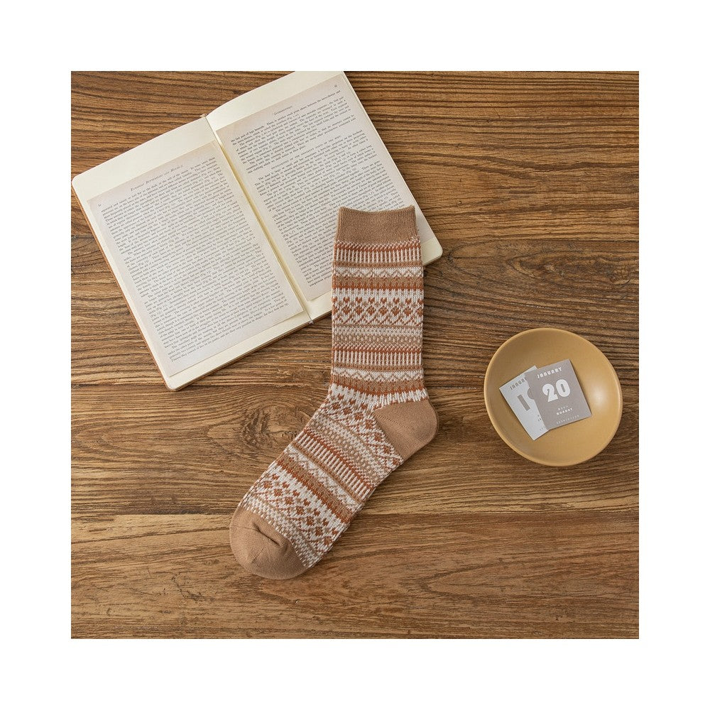 Retro Ethnic Style Contrast Color Cotton Socks