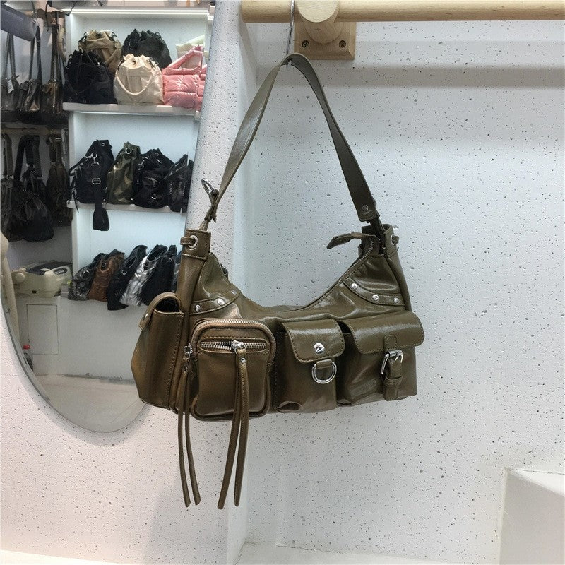 Multi Pocket Studded PU Underarm Motorcycle Bag