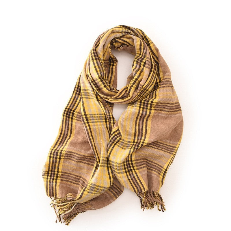 Contrast Color Plaid Tasseled Imitation Cashmere Soft Scarf