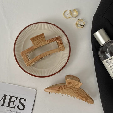 Metal Wood Grain Hair Claw Clip