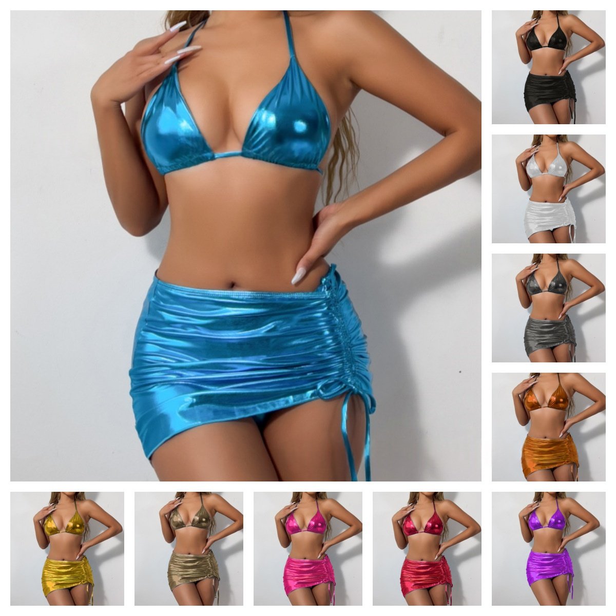 Bikini Set With Leather Skirt
