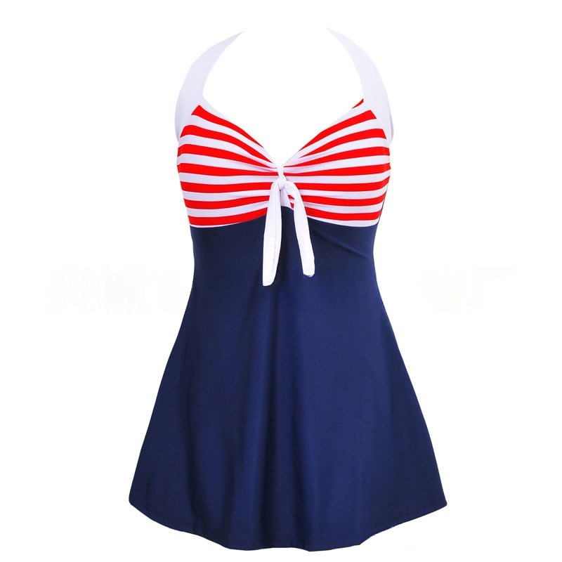 Women's Plus Size Tankini Swimsuit Striped Halter Neck