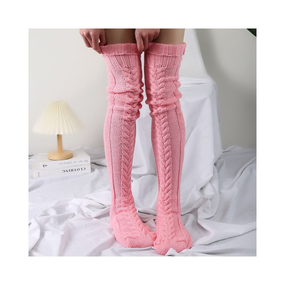 Solid Color Knitted Thigh High Stockings Socks