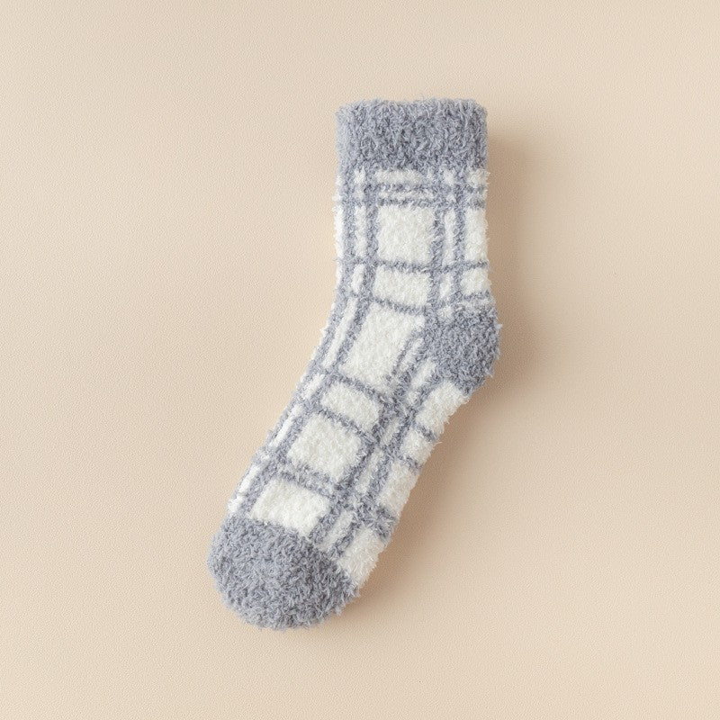 Plaid Pattern Coral Fleece Women's Socks