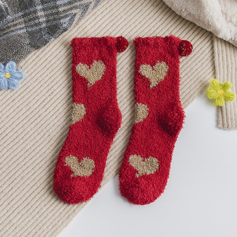 Jacquard Heart Women's Coral Fleece Socks