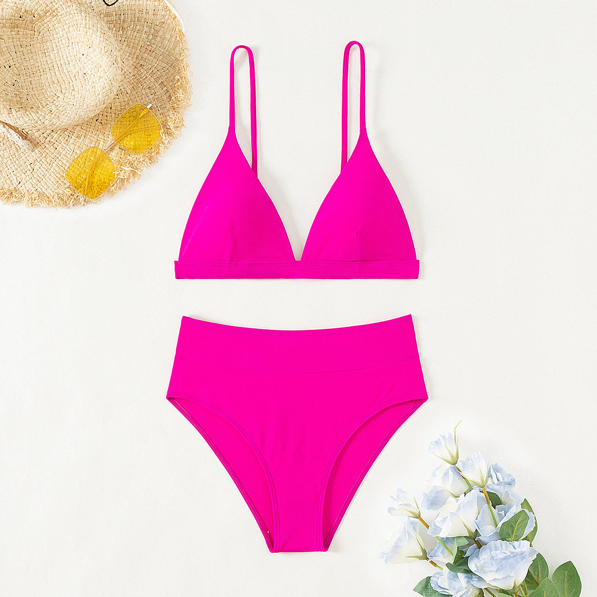 Women's Solid Color Bikini Set Backless Triangle Beach Swimsuit
