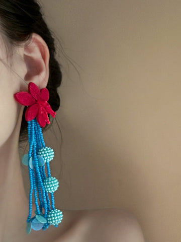 Flower Shape Tasseled Drop Earrings