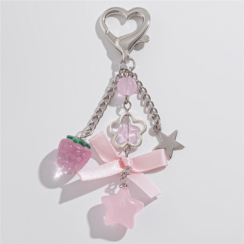 Strawberry Bow Flower Star Keychain Pendant