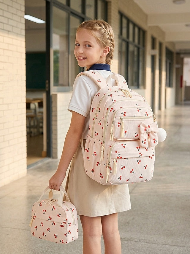 Girl's Corduroy Backpack Set, 3 Piece Cute School Backpack with Large Capacity Multi Compartments, Laptop Sleeve, Adjustable Straps, Luggage Strap, Travel College Bag for Girls, Available in Multiple