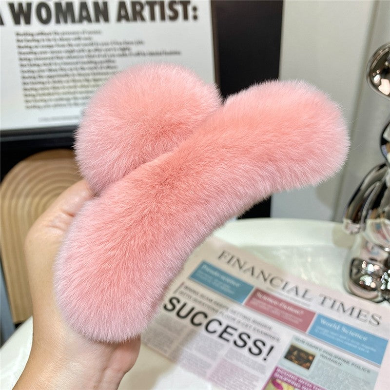 Cute Otter Rabbit Fur Large Claw Clip