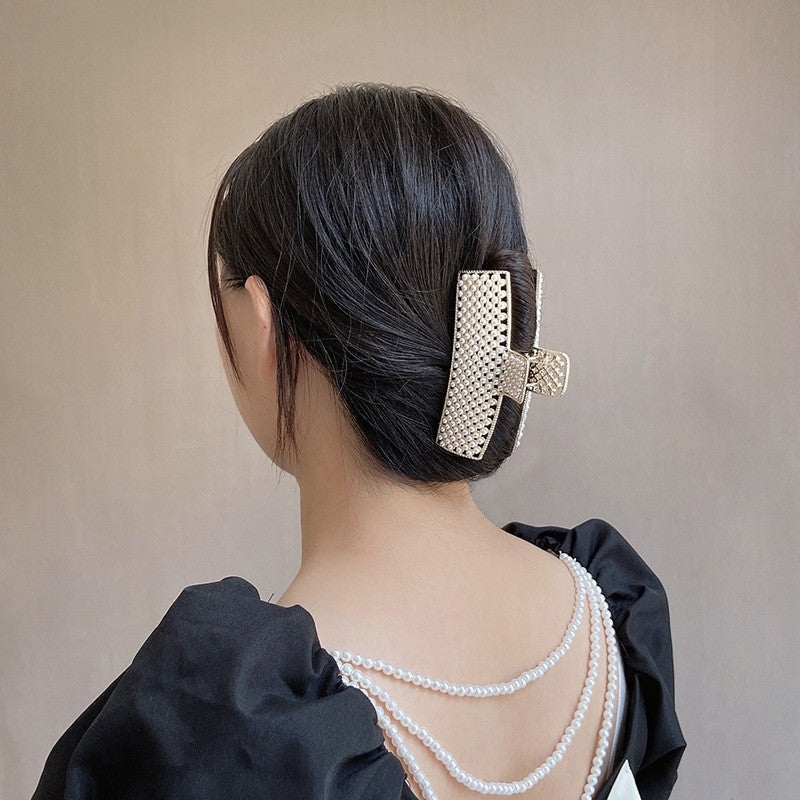 Metal Pearl Rhinestone Hair Claw Clip