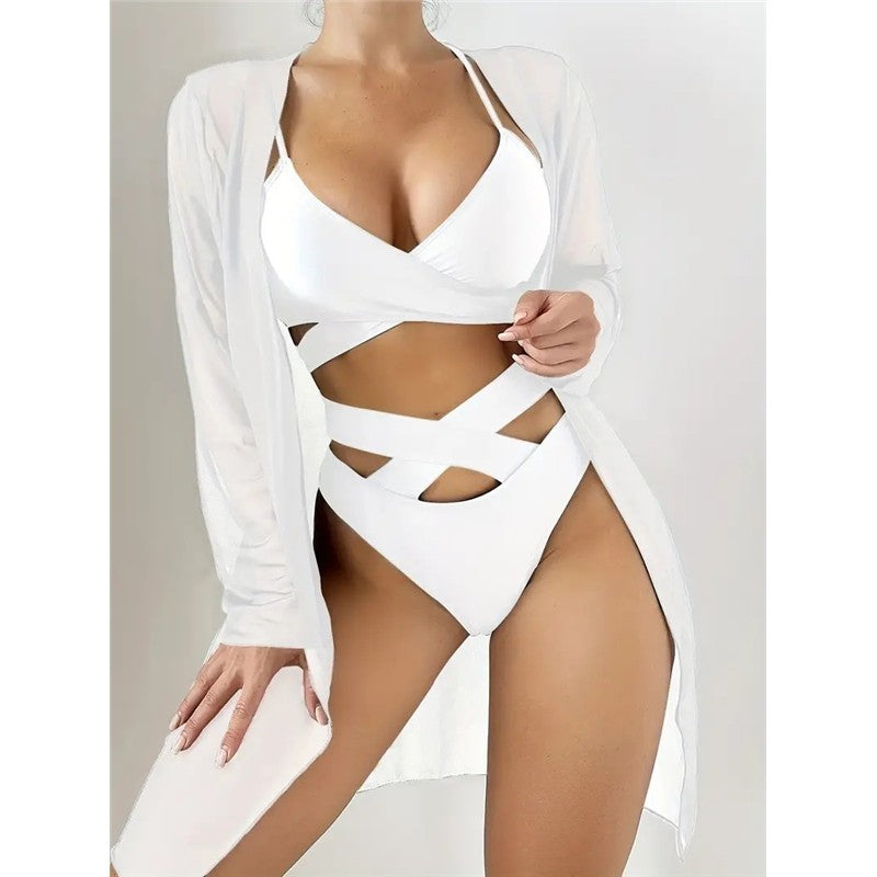 Sexy Mesh Bikini Set Women's Swimwear Beach Cover Up