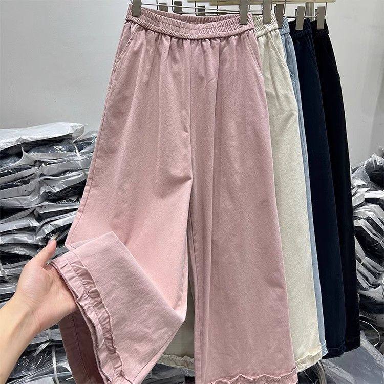 Women's  Spring Summer Cotton High Waist Wide Leg Pants
