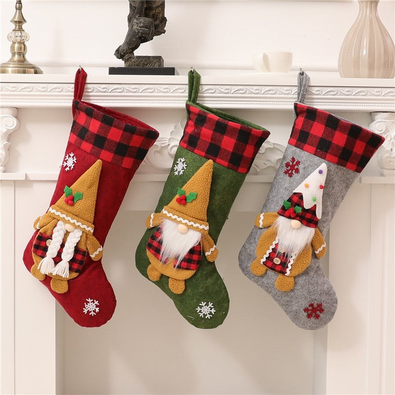 Plaid Ice Cream Rudolph Sock Gift Bag Christmas Decoration