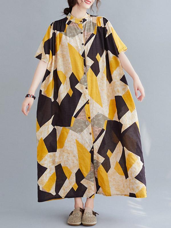 Meselling99 Original Printed Stand Collar Dress-Maxi Dress-SAME AS PICTURE-FREE SIZE-Free Shipping at meselling99