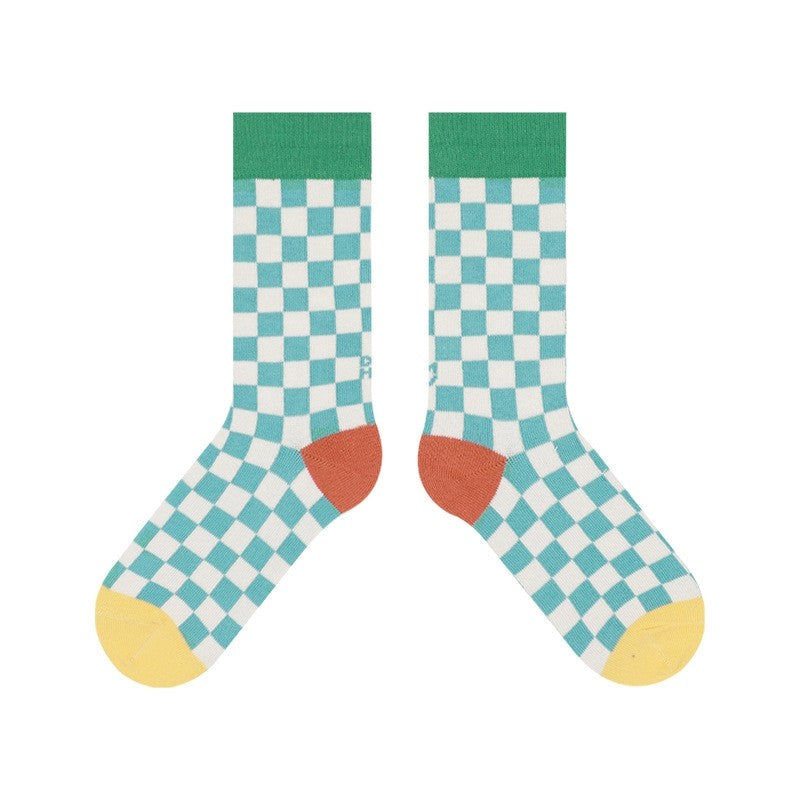 Checkerboard Diamond Pattern Mid-Calf Socks
