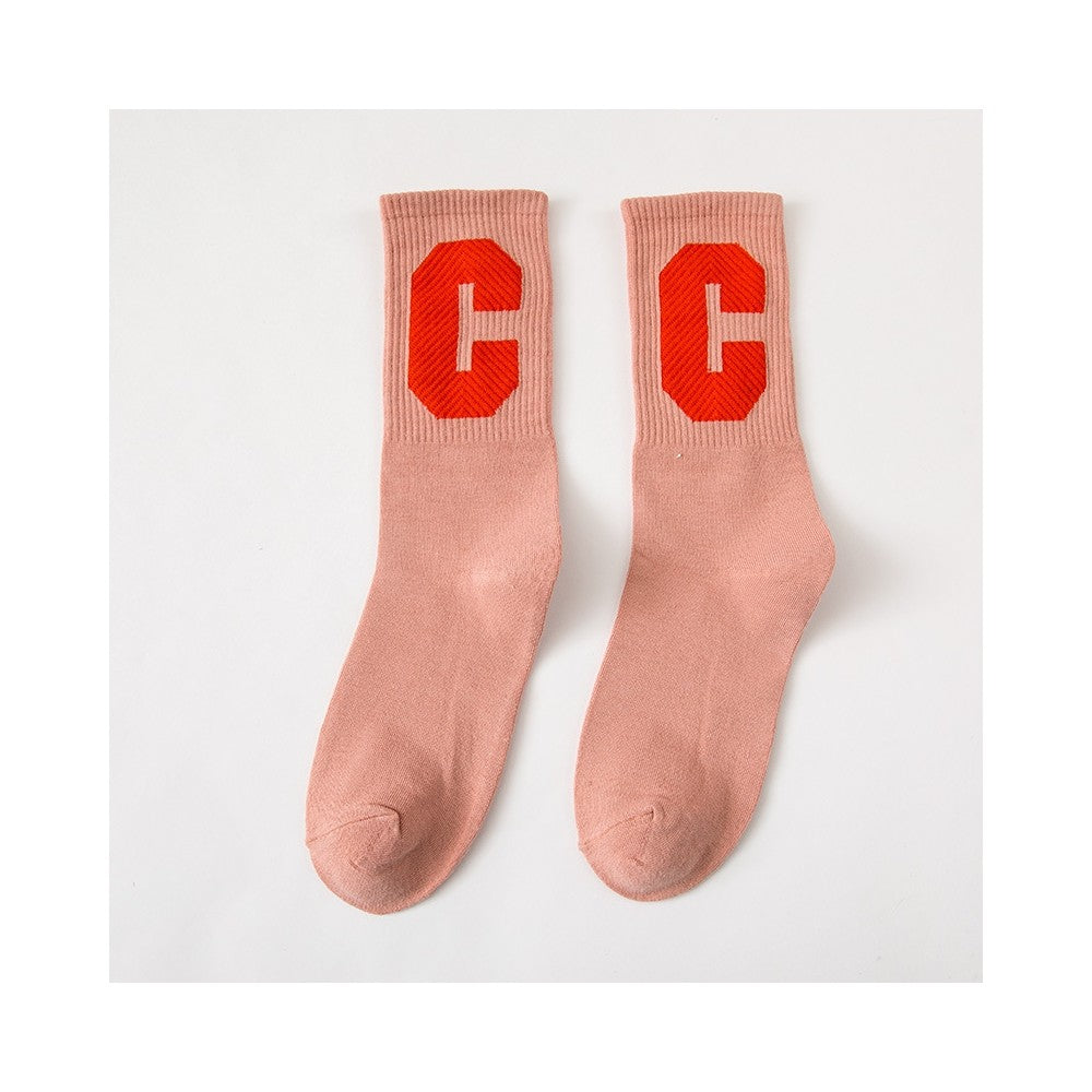 Solid Color Capital Letter C Casual Socks