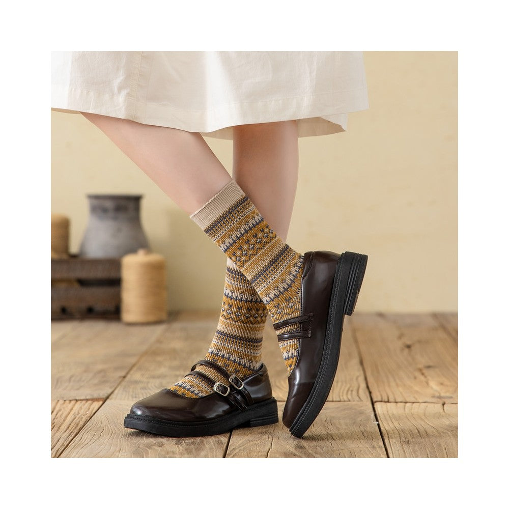 Retro Ethnic Style Contrast Color Cotton Socks