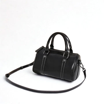 Cortex Lady Casual Zip Crossbody Bag - Top Grain Leather Cylinder Bag