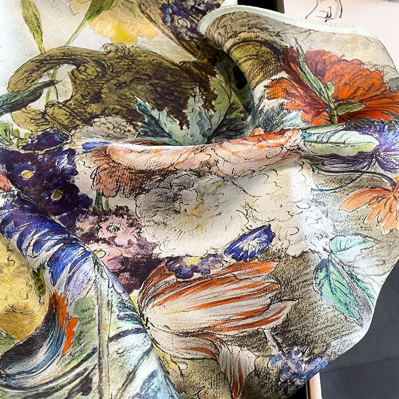 Malaysian Print Square Silk Scarf