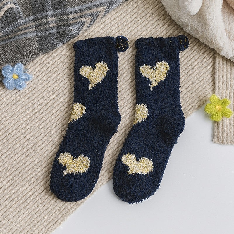 Jacquard Heart Women's Coral Fleece Socks