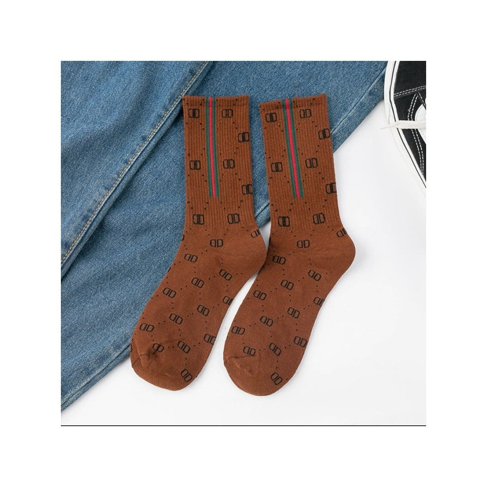 Letter Printed Medium Tube Cotton Socks