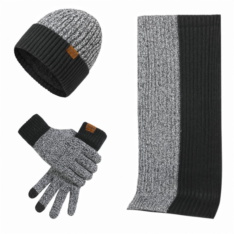 Colorblock Knit Hat Scarf Gloves Set