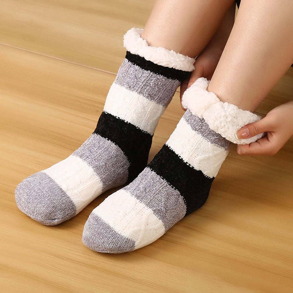 Double-Layer Thickened Fleece Lining Striped Socks